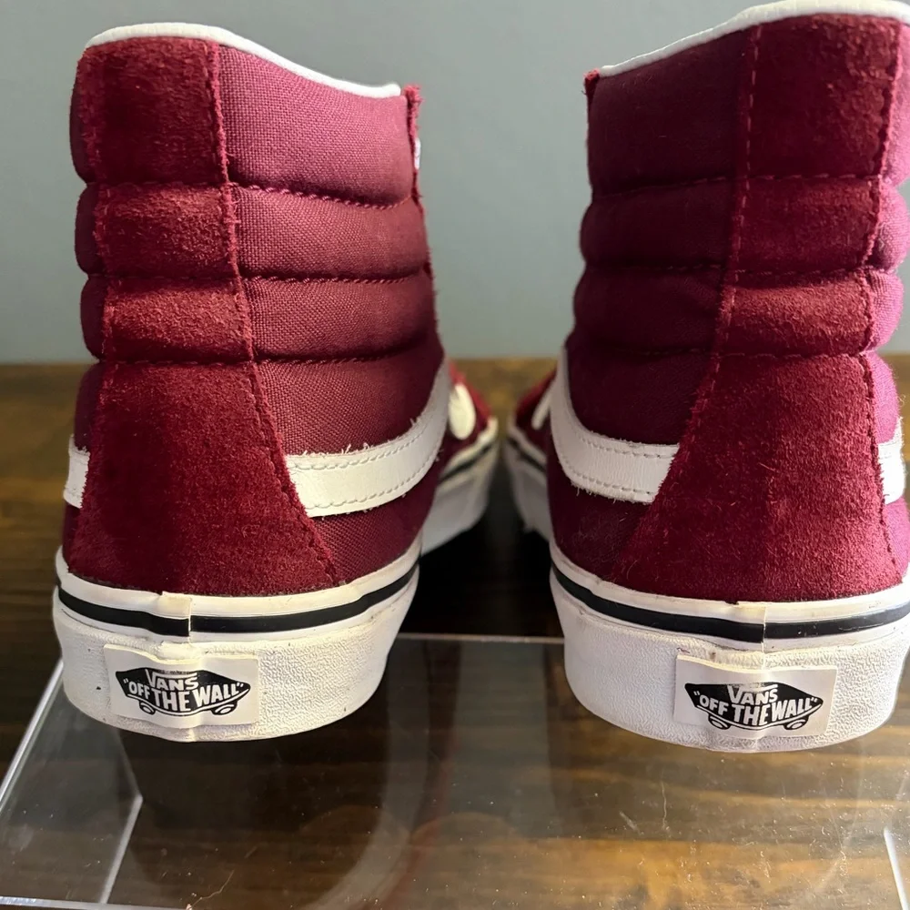 Vans SK8-HI Men's High-Top Sneakers - Burgundy and White Men’s 8.5 Women’s 10